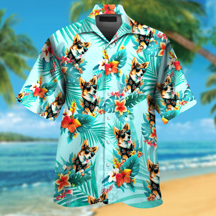 Pembroke Welsh Corgi Wearing Sunglass Funny Colorful Hawaiian Shirt