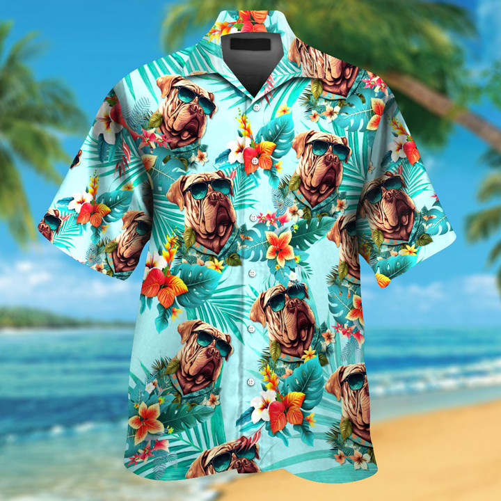 Shar Pei Wearing Sunglass Funny Colorful Hawaiian Shirt
