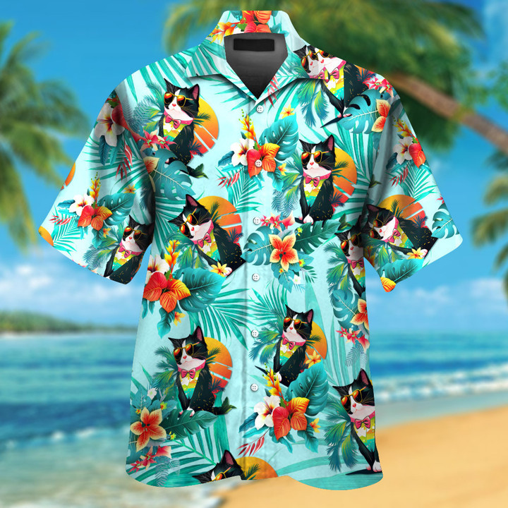 Tuxedo Cat Funny Colorful Hawaiian Shirt