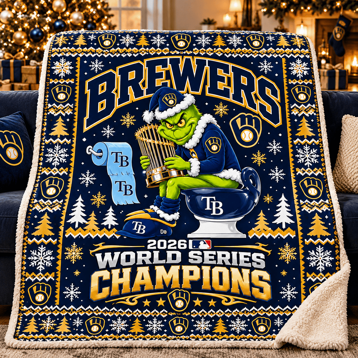 Milwaukee Brewers 2026 World Series Champions Grinch Fleece Blanket Gift For Fan