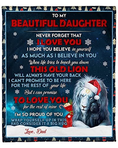 Personalized From Lion Dad To My Daughter Blanket Christmas Blanket For Daughter Fleece Blanket For Birthday Christmas Xmas Holiday Customized Gift For Girls Daughter Kids