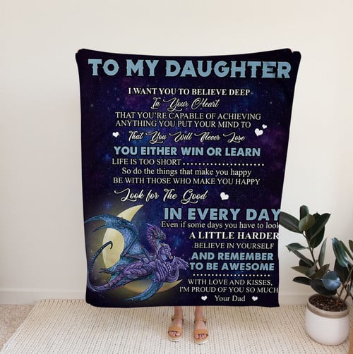 Personalized Dragon To My Daughter Blanket, You Will Never Lose You Either Win Or Learn Blanket, Gift For Daughter Sherpa Fleece Blanket