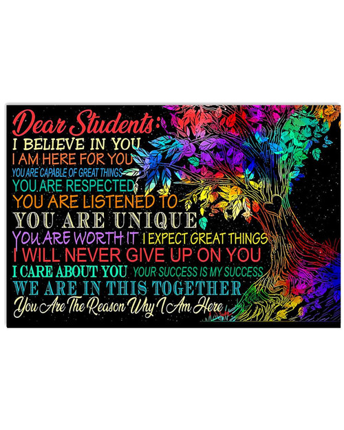 Dear Students You Are The Reason Why I Am Here Horizontal Poster Home Decor Wall Art Print No Frame Or Canvas 0.75 Inch Frame Full-Size Best Gifts For Birthday, Christmas, Thanksgiving, Housewarming