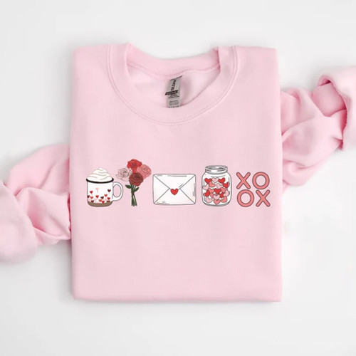 Valentines Day Letter Heart Flower Sweatshirt, Love Gifts For Women For Men, Coffee Rose Shirt For Him For Her, Love Tee