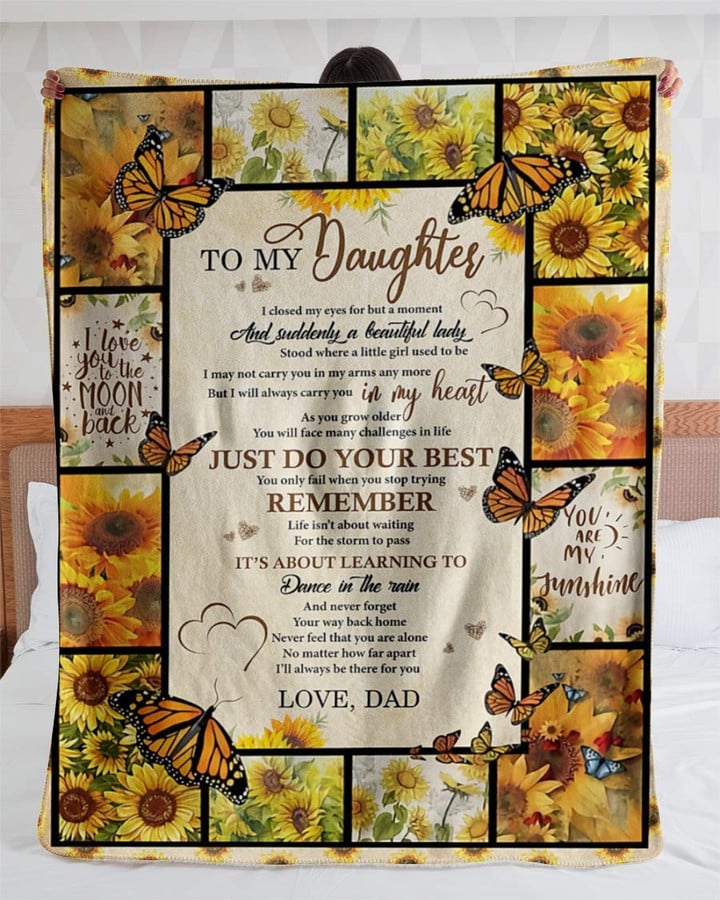 Personalized To My Daughter Butterfly Sunflower Sherpa Fleece Blanket From Dad I Closed My Eyes Great Customized Blanket For Birthday Christmas Thanksgiving Graduation Wedding Anniversary