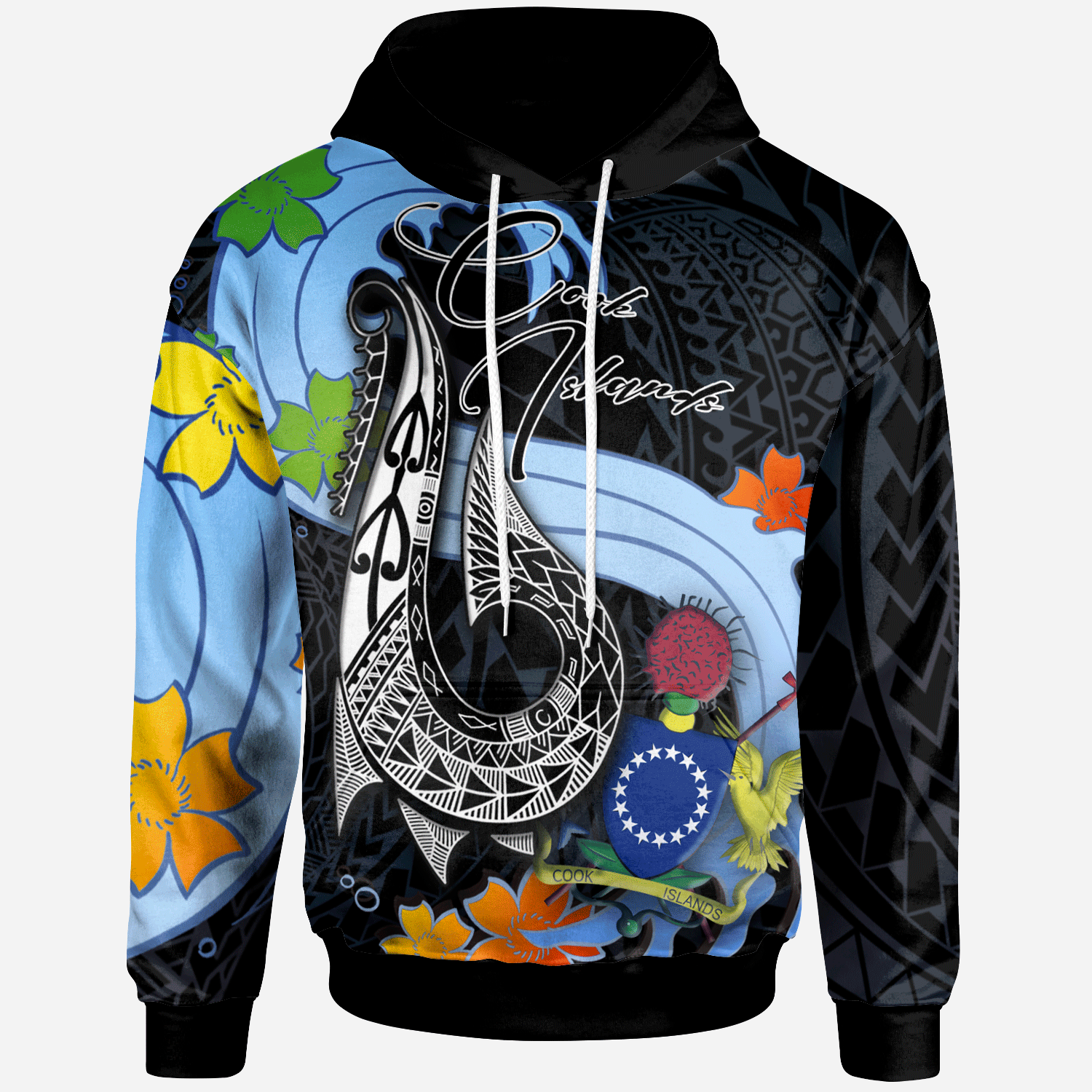 Cook Islands Hoodie Fish Hooks And Wave