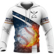 Custom Zip Hoodie Fire Baseball Pattern, Strike Baseball 3D Tee Shirt, Baseball Lover Gifts