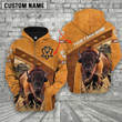 Custom Name 3D Bison Cattle Hoodie Brown Leather Pattern Farm Zip Hoodie Men Women