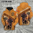 Custom Name 3D Bison Cattle Hoodie Brown Leather Pattern, Farm Zip Hoodie Men Women