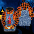Happy Halloween Chicken Orange Plaid 3D Unisex Hoodies, Autumn Rooster Hoodie