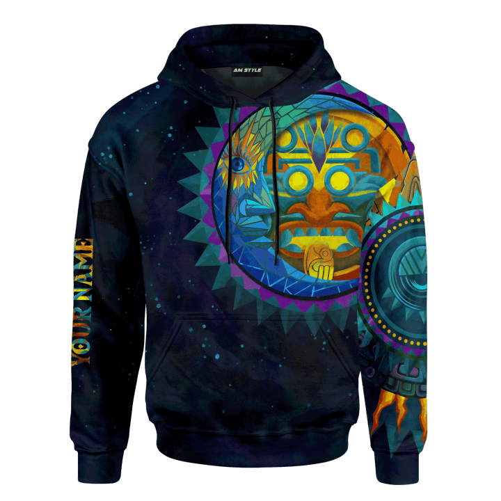 Aztec Sun And Moon Mural Art Customized 3D All Over Printed hoodie
