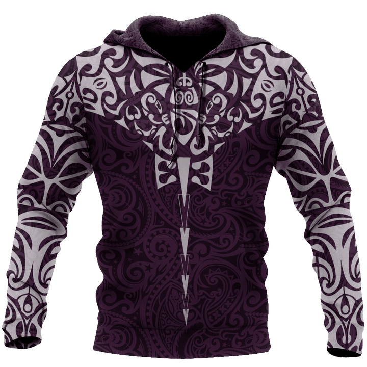 New zealand hoodie manta maori ta moko purple 3d all over printed shirt and short for man and women - TrendZoneTee-Apparel