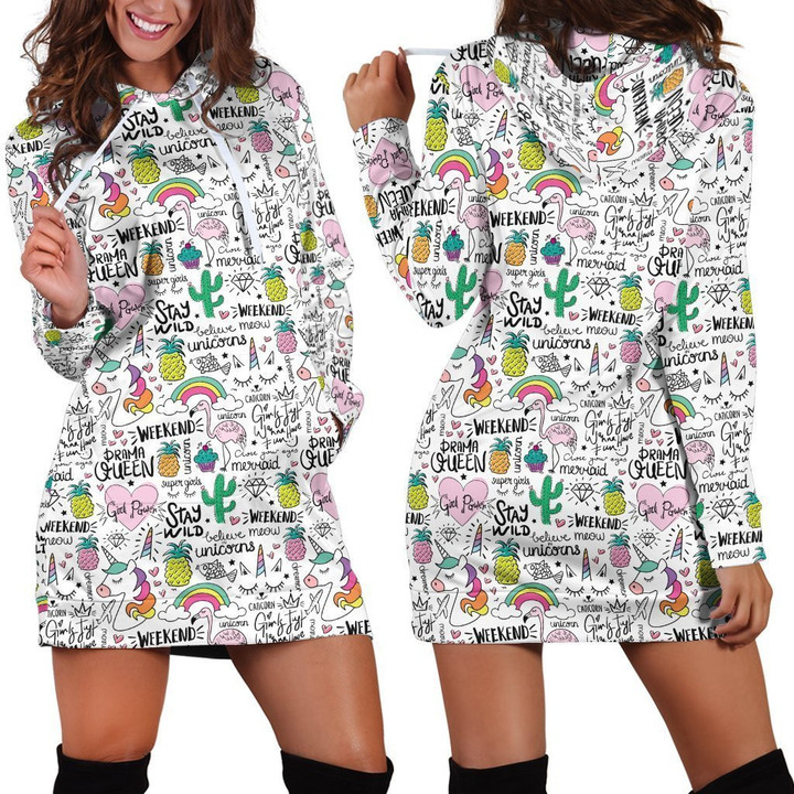 3D All Over Unicorn And Prama Queen Hoodie Dress - TrendZoneTee