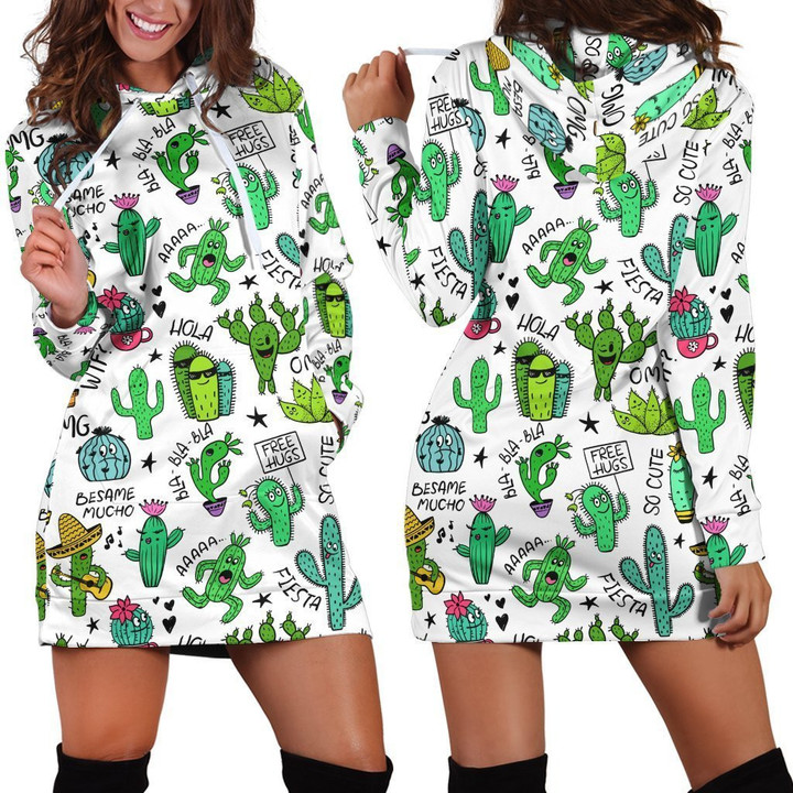 All Over Printing Cactus Quotes Hoodie Dress - TrendZoneTee-Apparel