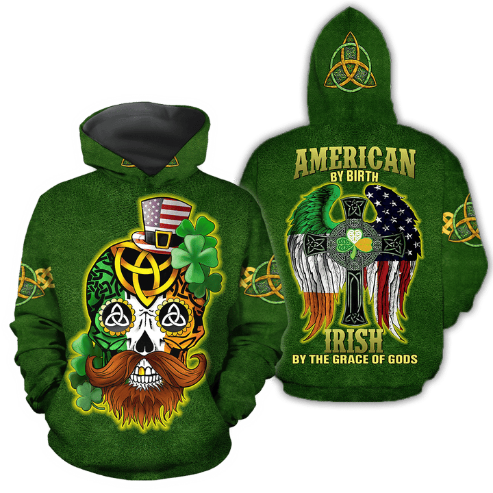 3D All Over Printed  Irish- American Skull  St Patrick Day Unisex Shirts - TrendZoneTee-Apparel