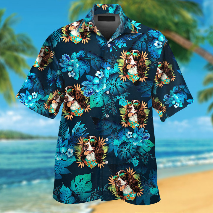 English Springer Spaniel Wearing Sunglass Funny Hawaiian Shirt