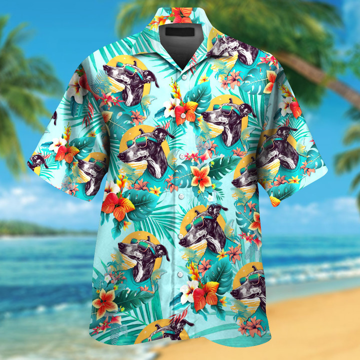 Greyhound Dog Wearing Sunglass Funny Colorful Hawaiian Shirt