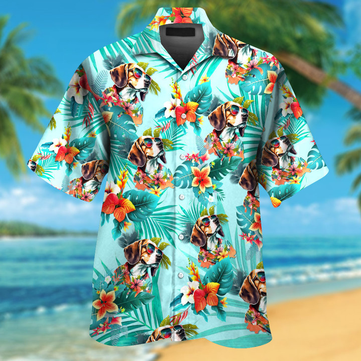 Beagle Wearing Sunglass Funny Colorful Hawaiian Shirt