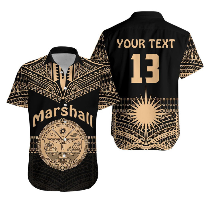(Custom Text and Number) Marshall Islands Hawaiian Shirt Best Tattoo Version Golden LT13