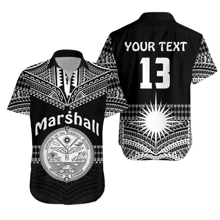 (Custom Text and Number) Marshall Islands Hawaiian Shirt Best Tattoo Version Black LT13