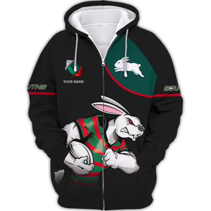 Sydney Rabbitohs Personalized Name 3D Zipper Hoodie Gift For NRL Lovers