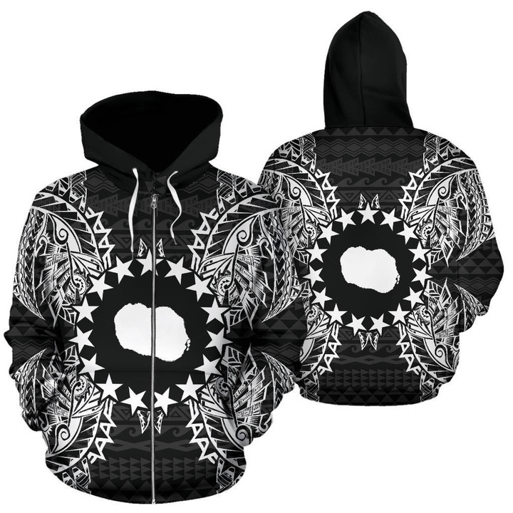 Cook Islands Polynesian All Over Zip Up Hoodie Map Black