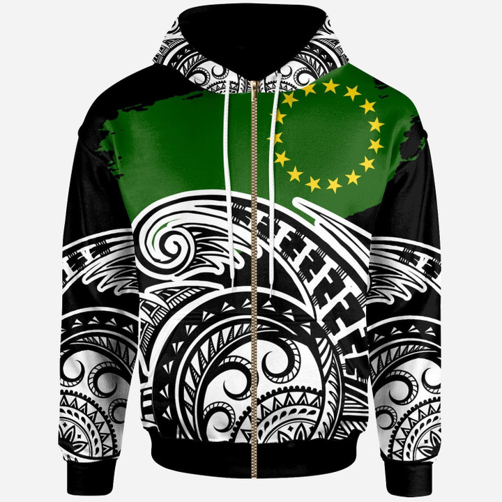 Custom Cook islands Zip Hoodie Ethnic Style With Round Black White Pattern
