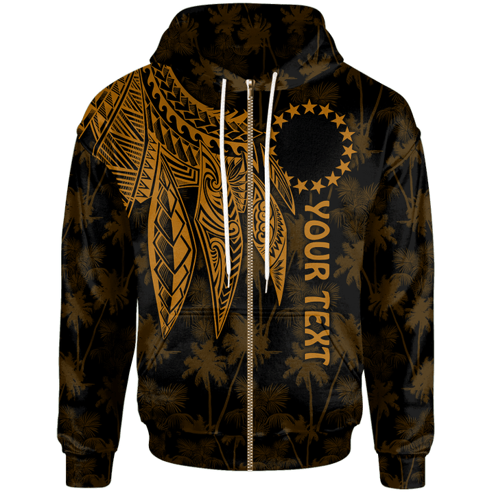Cook Islands Personalised Zip Up Hoodie Polynesian Wings (Golden)