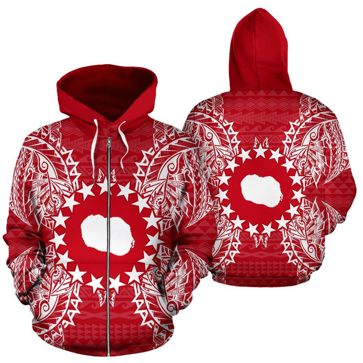 Cook Islands Polynesian All Over Zip Up Hoodie Map Red White