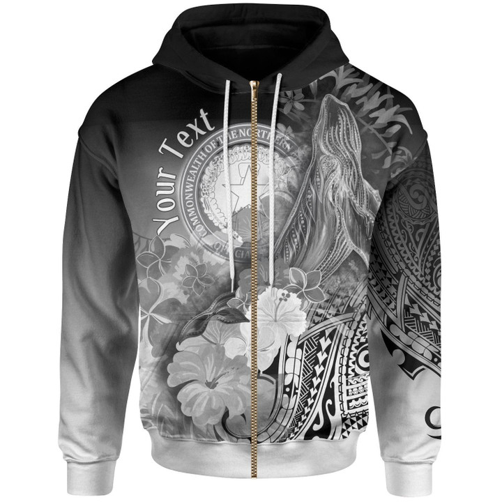 CNMI Custom Personalised Zip up Hoodie Humpback Whale with Tropical Flowers (White)
