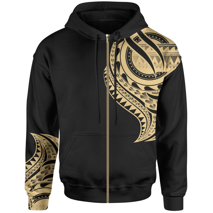 Chuuk State Zip Hoodie Chuuk State Tatau Gold Patterns With Coat Of Arms