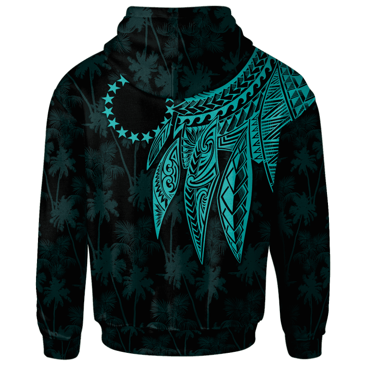 Cook Islands Personalised Hoodie Polynesian Wings (Turquoise)