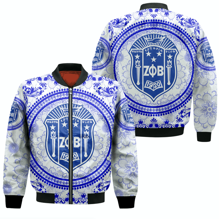 Hoodifize Jacket - Zeta Phi Beta Floral Pattern Sleeve Zip Bomber Jacket A35