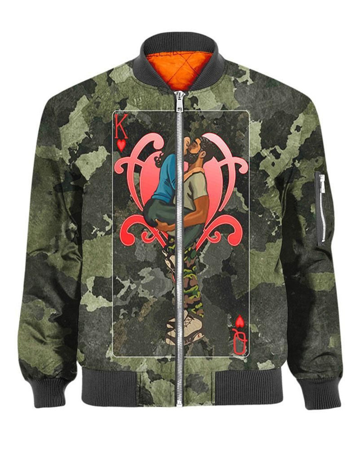 Hoodifize Jacket - Playing Card Heart King And Queen Sleeve Zip Bomber Jacket J5