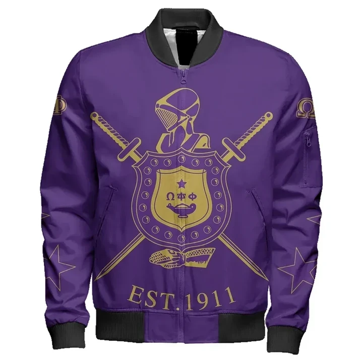 Hoodifize Jacket - Omega Psi Phi Fraternity Sleeve Zip Bomber Jacket J5