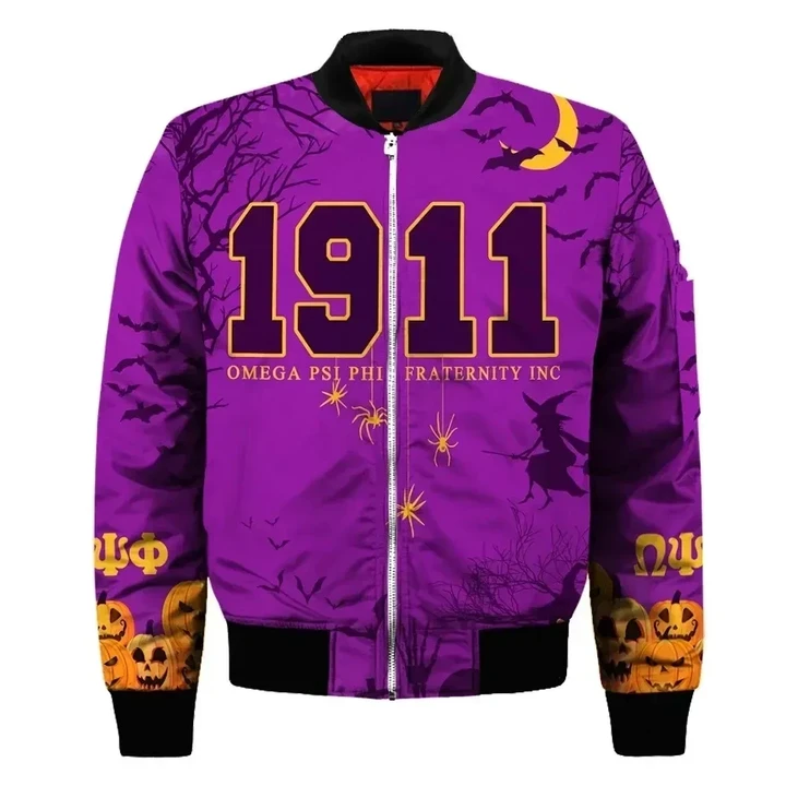 Hoodifize Jacket - Omega Psi Phi Halloween Sleeve Zip Bomber Jacket J5