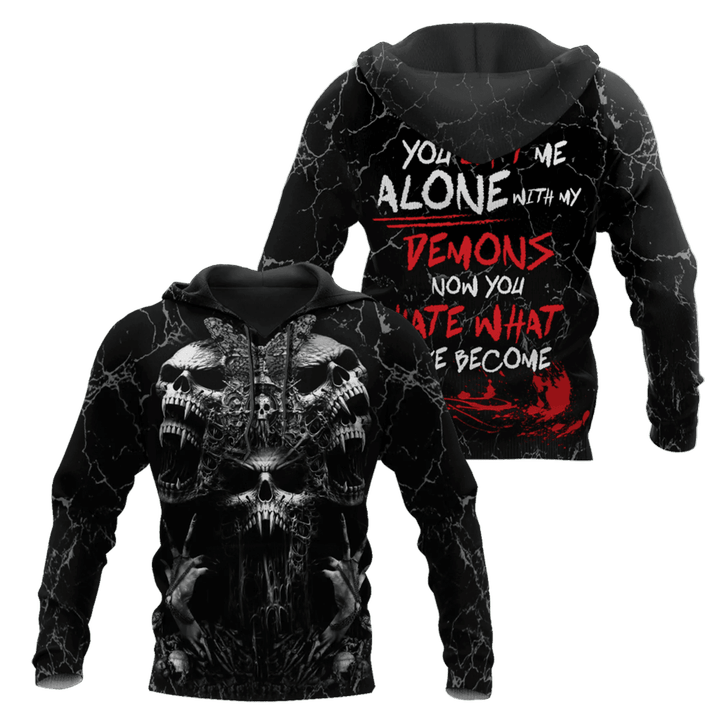 Demon Skull Unisex Hoodie For Boy Girl You Left Me Alone With My Demons Hoodie