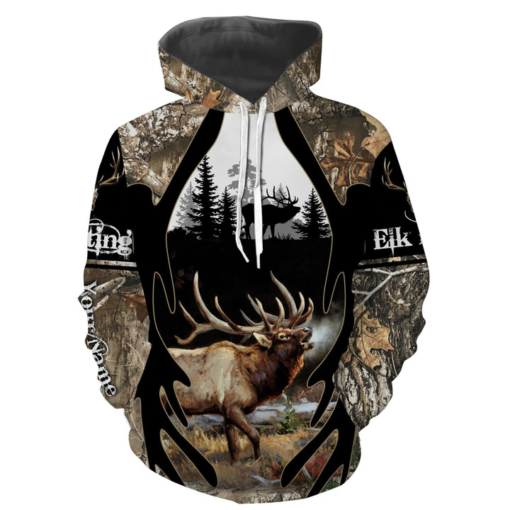 Elk Hunting Camo Custom Name 3D Full Printing Shirts, Hoodie - Personalized Hunting Gifts