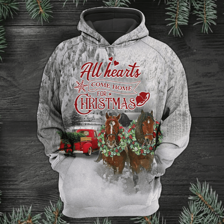 Horses All Hearts Come Home Christmas Hoodie
