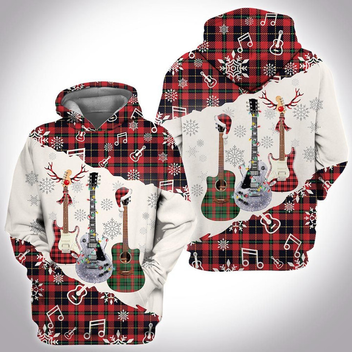 Guitar Christmas Hoodie 3D All Over Print Xmas Pattern Hoodie For Guitarist