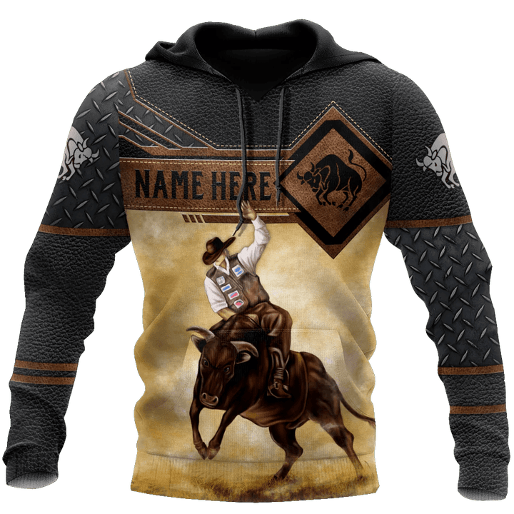 Personalized Cowboy Hoodie In Leather Pattern, Best Hoodie With Bull Riding, Sublimation Bull Hoodie