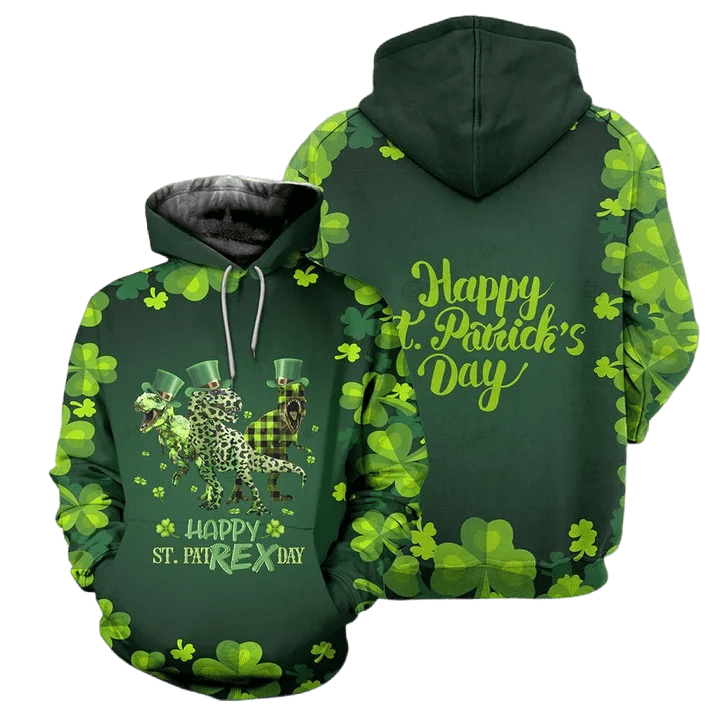 Happy St PatRex Day Happy St Patrick's Day 3D All Over Print Hoodie, Zip-up Hoodie
