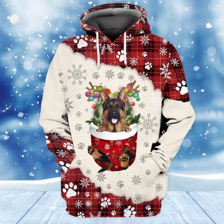 LONG HAIRED German Shepherd In Snow Pocket Merry Christmas Unisex Hoodie