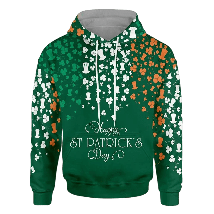 Happy St Patrick's Day Pattern Shamrock and Hat 3D All Over Printed Shirt