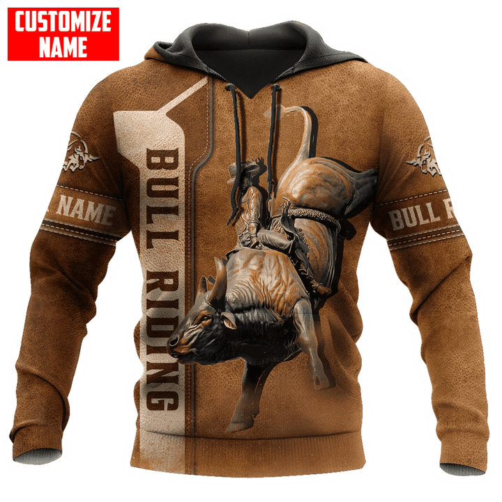 Personalized Bull Riding Brown Hoodie