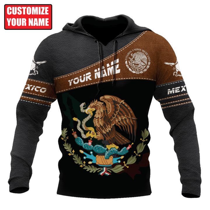 Personal With Name Mexicano Hoodie Leather Pattern, Cool Premium Mexico Hoodie