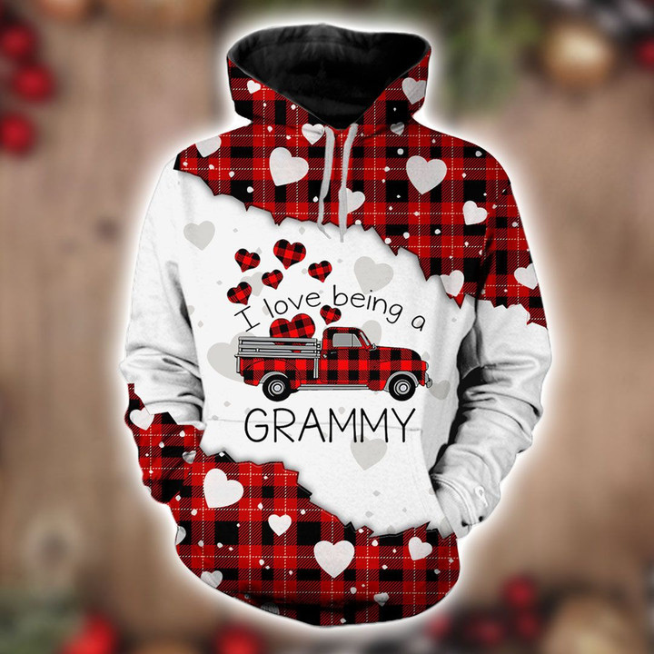 I Love Being A Grammy Red Buffalo Truck Christmas Hoodie