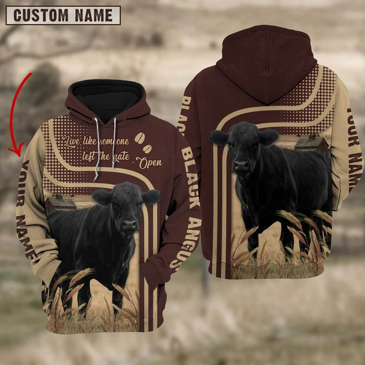 Personalized Name Black Angus Cattle Hoodie 3D All Over Print Zip Up Hoodie For Farm Lover