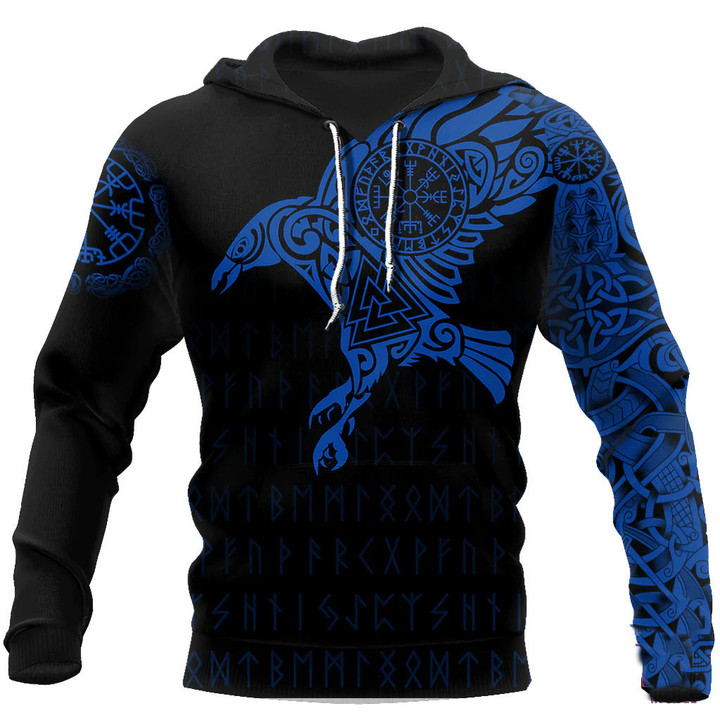 The Raven Of Odin Tattoo Blue Viking Pullover Hoodie, Viking Hoodie For Adult, Hoodie Viking