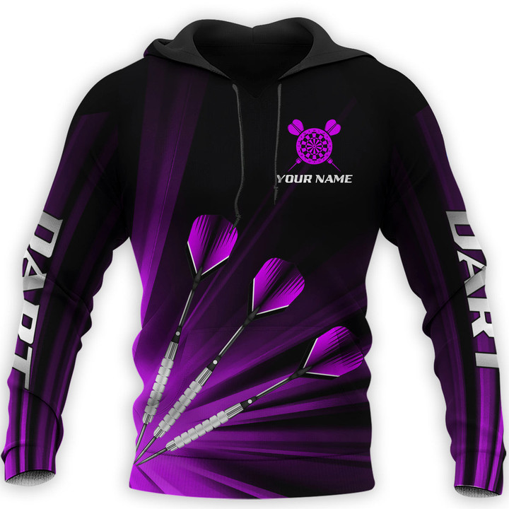 Personalized Name Purple Darts All Over Printed Unisex Shirt, Best Hoodie Shirt for Dart Player